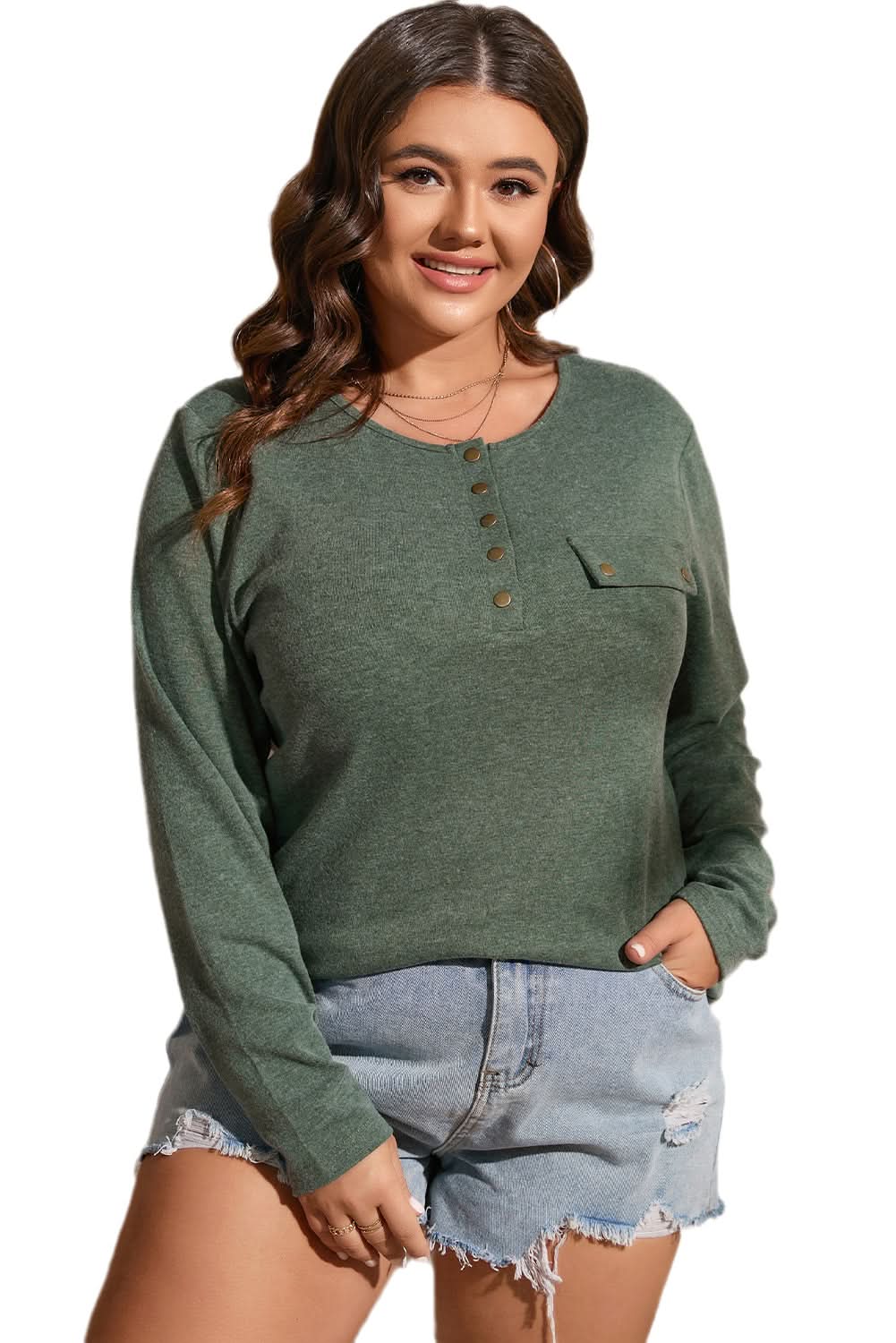 Mist green plus size Henley top - Love Salve